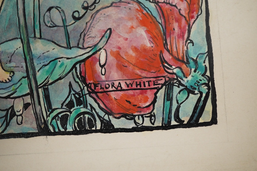 Flora White (Early 20th. C), Set of six original watercolours for childrens' postcard designs, Fairy Songs to include ‘Songs of falling leaves’ and ‘Song of early morning’, each inscribed in pencil, largest 27 x 19cm